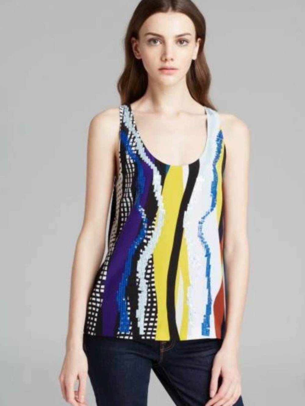 Diane Von Furstenberg Multicolor Abstract Stripe Tank Top
